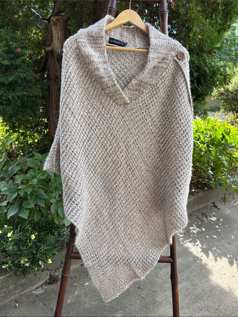 Adonna Taupe Knit Button-Shoulder Poncho